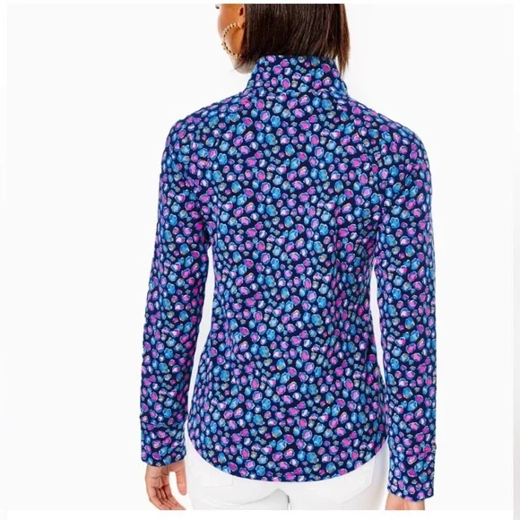 Lilly Pulitzer NWT Skipper Popover Seabreeze Blue Navy Half-Zip Top Large L - Picture 3 of 11